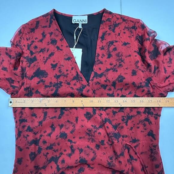 Ganni Dress Womens 42 US Large Red Wrap Midi Georgette Party Career Whimsigoth - Picture 12 of 15